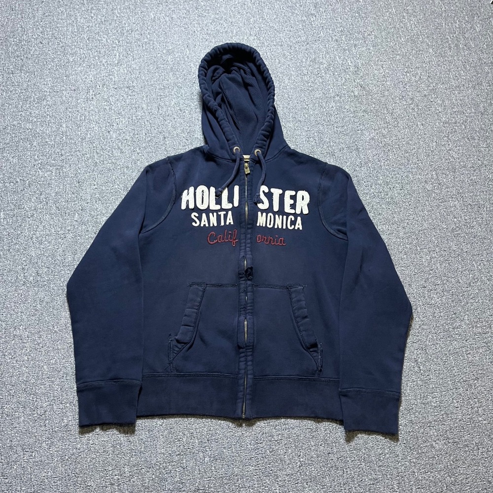 Vintage Hollister Zip Hoodie XL Navy Santa Monica California Distressed Y2K Mall